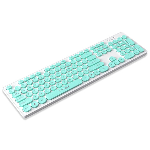 T-WOLF TF770 2.4G Wireless Keyboard Mouse Combo Retro Punk Round Keycap Comfortable Mute Typing Wide Compatibility Blue