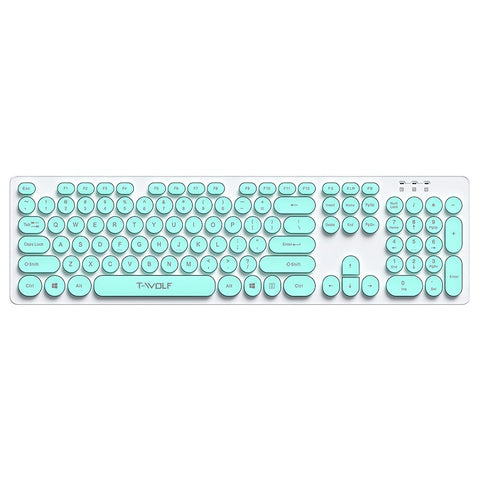 T-WOLF TF770 2.4G Wireless Keyboard Mouse Combo Retro Punk Round Keycap Comfortable Mute Typing Wide Compatibility Blue
