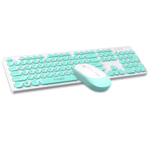T-WOLF TF770 2.4G Wireless Keyboard Mouse Combo Retro Punk Round Keycap Comfortable Mute Typing Wide Compatibility Blue