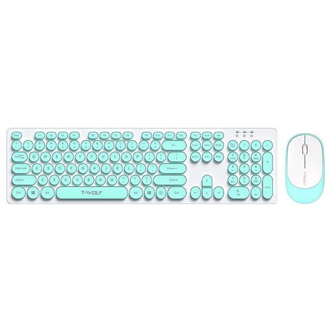 T-WOLF TF770 2.4G Wireless Keyboard Mouse Combo Retro Punk Round Keycap Comfortable Mute Typing Wide Compatibility Blue