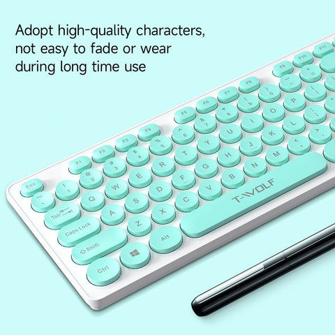 T-WOLF TF770 2.4G Wireless Keyboard Mouse Combo Retro Punk Round Keycap Comfortable Mute Typing Wide Compatibility Blue