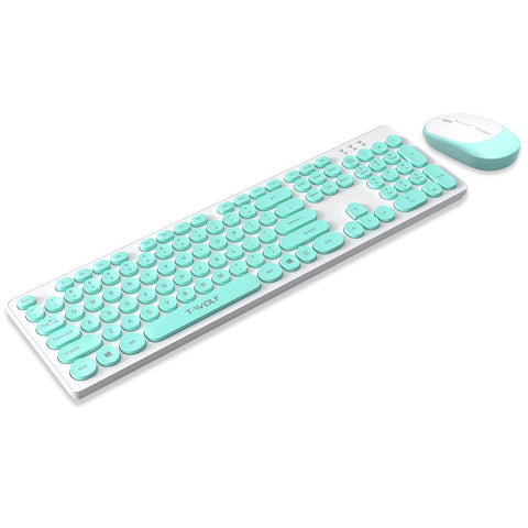 T-WOLF TF770 2.4G Wireless Keyboard Mouse Combo Retro Punk Round Keycap Comfortable Mute Typing Wide Compatibility Blue