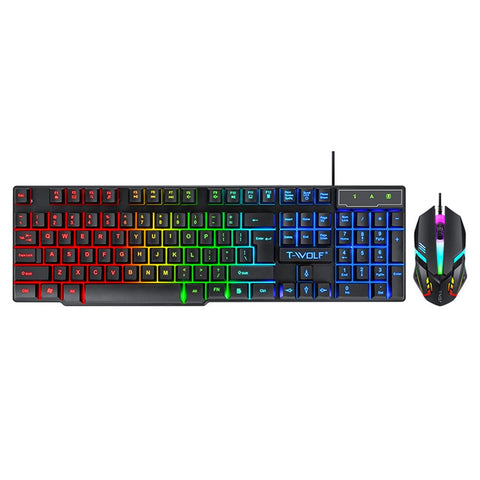 T-WOLF TF800 Four-piece Gaming Combo 104 Keys Keyboard 4-color Breathing Light Mouse 3.5mm Gaming Headset Anti-slip Mouse Pad