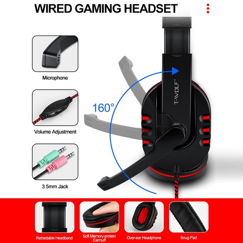 T-WOLF TF800 Four-piece Gaming Combo 104 Keys Keyboard 4-color Breathing Light Mouse 3.5mm Gaming Headset Anti-slip Mouse Pad