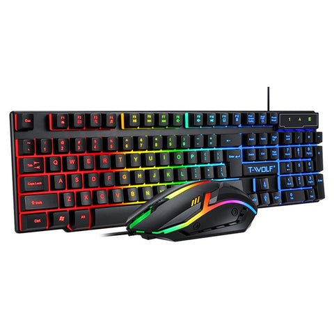 T-WOLF TF800 Four-piece Gaming Combo 104 Keys Keyboard 4-color Breathing Light Mouse 3.5mm Gaming Headset Anti-slip Mouse Pad