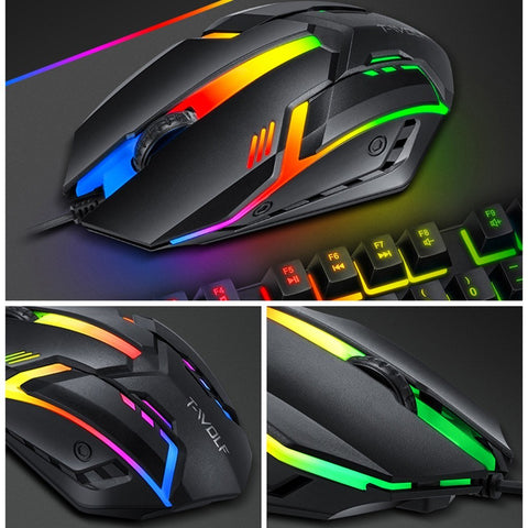 T-WOLF TF800 Four-piece Gaming Combo 104 Keys Keyboard 4-color Breathing Light Mouse 3.5mm Gaming Headset Anti-slip Mouse Pad