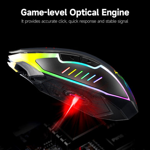Wired Gaming Mouse Optical Mouse Game-level Engine Colorful Breathing Light 4-gear Adjustable DPI Ergonomic Mice Black