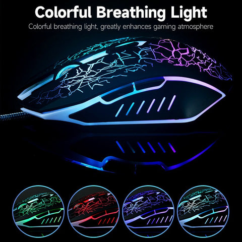 Wired Gaming Mouse Optical Mouse Game-level Engine Colorful Breathing Light 4-gear Adjustable DPI Ergonomic Mice Black