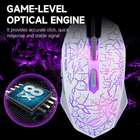 6D Optical Wired Gaming Mouse Game-level Optical Engine Colorful Breathing Light 4-gear Adjustable DPI Ergonomic Mouse Black