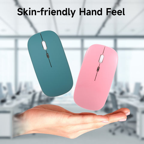 2.4G+BT3.0 Wireless Dual-mode Mouse Mute Office Mouse 3-gear Adjustable DPI Built-in Rechargeable Lithium Battery Light Pink
