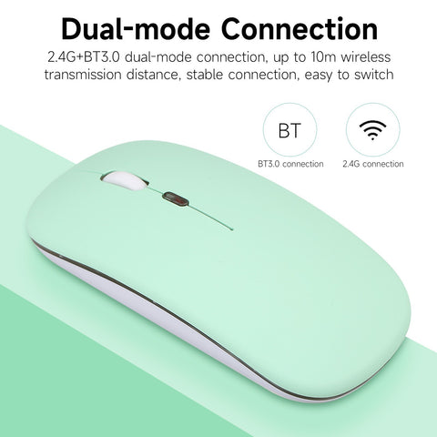 2.4G+BT3.0 Wireless Dual-mode Mouse Mute Office Mouse 3-gear Adjustable DPI Built-in Rechargeable Lithium Battery Light Pink