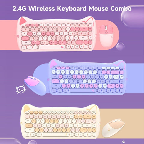 GEEZER 2.4G Wireless Keyboard Mouse Combo 84 Keys Membrane Keyboard Ergonomic Mouse 3-gear Adjustable DPI Cute Appearance