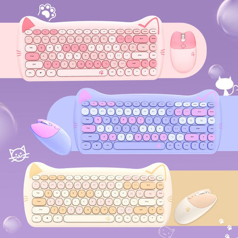 GEEZER 2.4G Wireless Keyboard Mouse Combo 84 Keys Membrane Keyboard Ergonomic Mouse 3-gear Adjustable DPI Cute Appearance