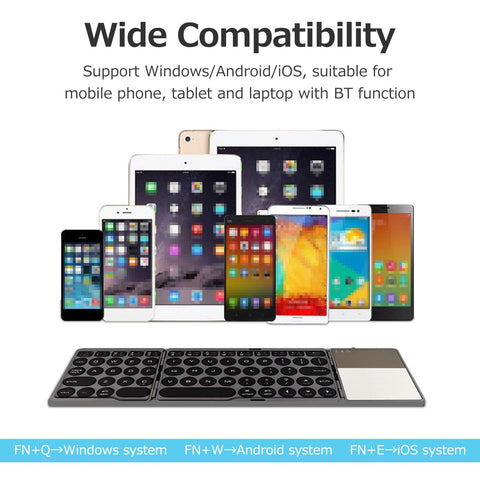 Portable Wireless BT Keyboard Foldable BT Keyboard with Touchpad Built-in Lithium Battery for Windows/Android/iOS Grey