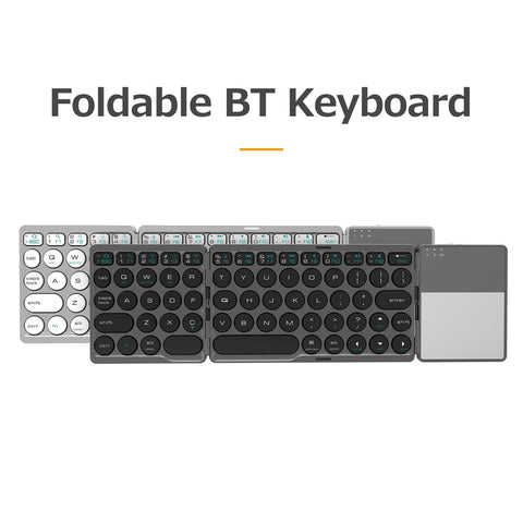 Portable Wireless BT Keyboard Foldable BT Keyboard with Touchpad Built-in Lithium Battery for Windows/Android/iOS Grey