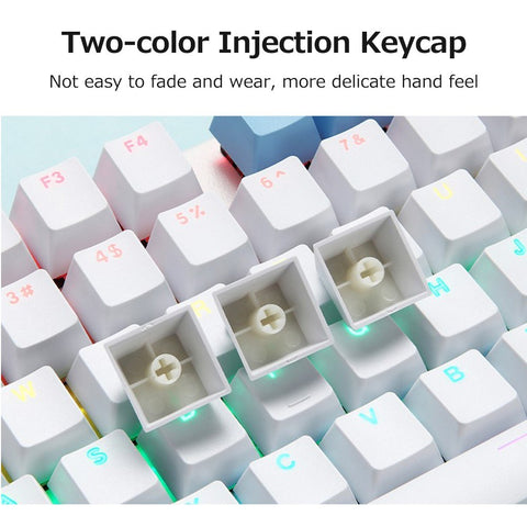iBlancod K87 87 Keys Wired Mechanical Keyboard Metal Panel Two-color Injection Keycap 20 Light Effects Blue&White(Blue Switches)