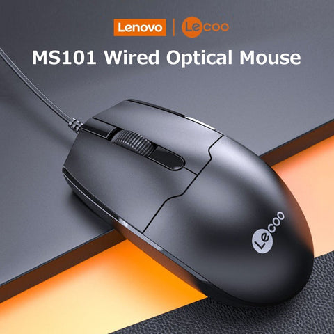 Lenovo Lecoo MS101 Wired Mouse Ergonomic Office Mouse Optical Tracking Streamline Appearance Plug and Play Wide Compatibility