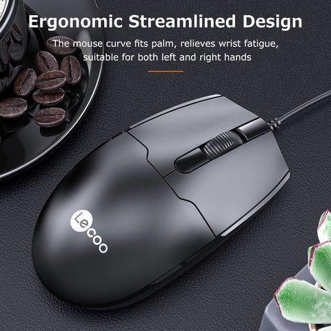 Lenovo Lecoo MS101 Wired Mouse Ergonomic Office Mouse Optical Tracking Streamline Appearance Plug and Play Wide Compatibility