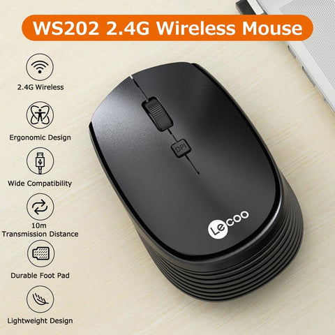 Lenovo Lecoo WS202 2.4GHz Wireless Mouse Ergonomic Lightweight Office Mouse 3 Adjustable DPI Wide Compatibility Black
