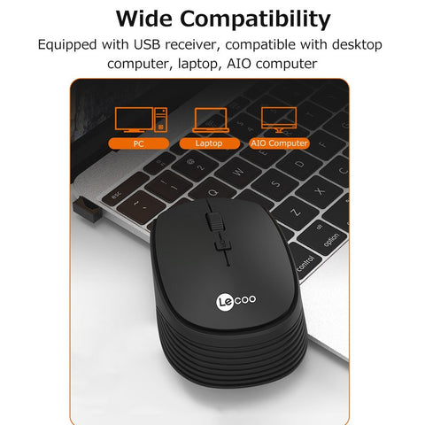 Lenovo Lecoo WS202 2.4GHz Wireless Mouse Ergonomic Lightweight Office Mouse 3 Adjustable DPI Wide Compatibility Black