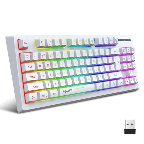 HXSJ L100 2.4G Wireless Membrane Keyboard 87 Keys Layout RGB Light Effect ABS Key Cap Built-in 1800mAh Lithium Battery White