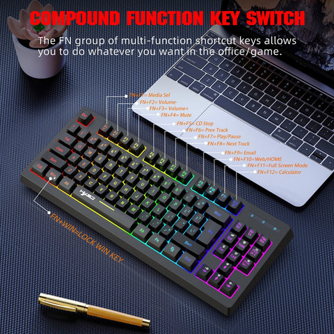 HXSJ L100 2.4G Wireless Membrane Keyboard 87 Keys Layout RGB Light Effect ABS Key Cap Built-in 1800mAh Lithium Battery White