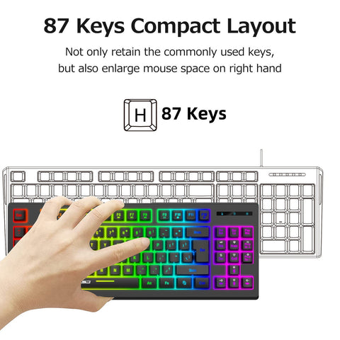 HXSJ L100 2.4G Wireless Membrane Keyboard 87 Keys Layout RGB Light Effect ABS Key Cap Built-in 1800mAh Lithium Battery White