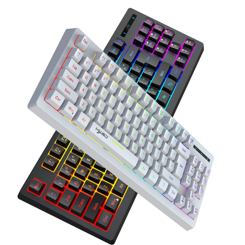 HXSJ L100 2.4G Wireless Membrane Keyboard 87 Keys Layout RGB Light Effect ABS Key Cap Built-in 1800mAh Lithium Battery White