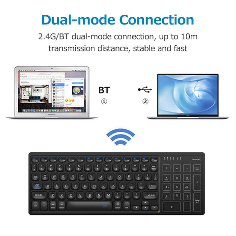 Wireless Dual-mode Keyboard 2.4G/BT Wireless Connection Ergonomic Design with Touchpad Wide Compatibility
