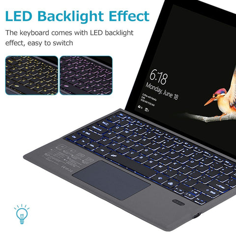 Wireless BT Keyboard Portable Ultra-thin Backlight Tablet Keyboard with Large Size Touchpad Compatible with Surface Pro 3/4/5/6/7