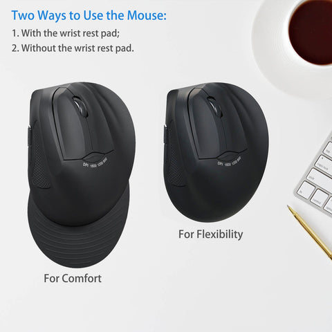 2.4G Wireless Optical Mouse Vertical Mouse 6 Keys Ergonomic Office Mice with 3-gear Adjustable DPI for PC Laptop Black