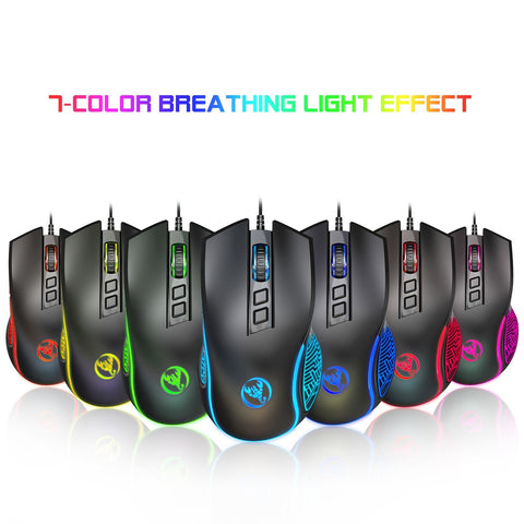 HXSJ X100 Wired Gaming Mouse Ergonomic Gaming Office Mouse 7-color Breathing Light Effect 4-gear Adjustable DPI Black