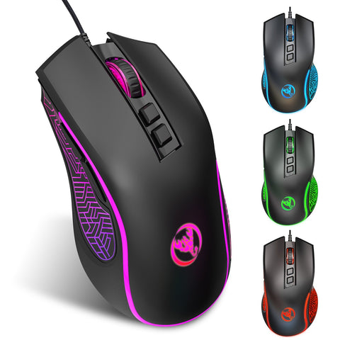 HXSJ X100 Wired Gaming Mouse Ergonomic Gaming Office Mouse 7-color Breathing Light Effect 4-gear Adjustable DPI Black