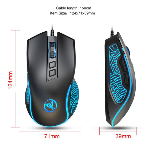 HXSJ X100 Wired Gaming Mouse Ergonomic Gaming Office Mouse 7-color Breathing Light Effect 4-gear Adjustable DPI Black