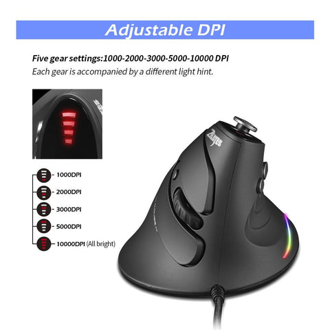 ZELOTES C-10 Wired Optical Vertical Mouse Programmable Gaming Mouse RGB Ergonomic Mouse 5-gear Adjustable DPI for PC Laptop