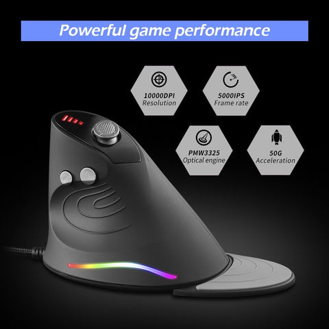 ZELOTES C-10 Wired Optical Vertical Mouse Programmable Gaming Mouse RGB Ergonomic Mouse 5-gear Adjustable DPI for PC Laptop