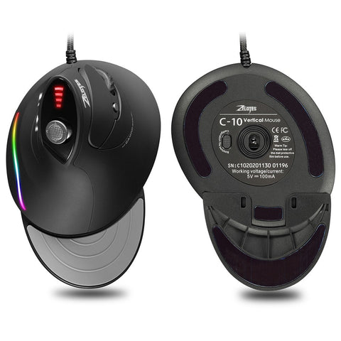 ZELOTES C-10 Wired Optical Vertical Mouse Programmable Gaming Mouse RGB Ergonomic Mouse 5-gear Adjustable DPI for PC Laptop