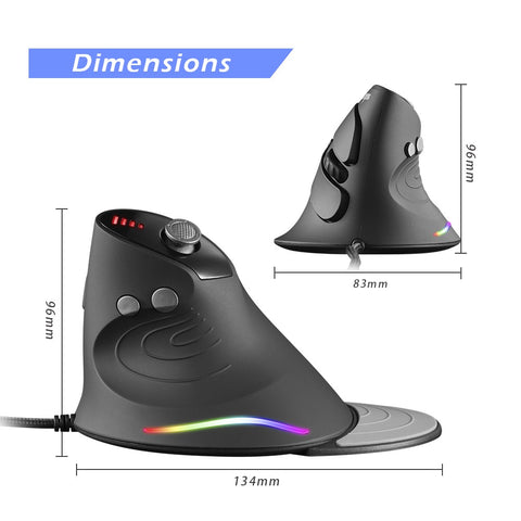 ZELOTES C-10 Wired Optical Vertical Mouse Programmable Gaming Mouse RGB Ergonomic Mouse 5-gear Adjustable DPI for PC Laptop