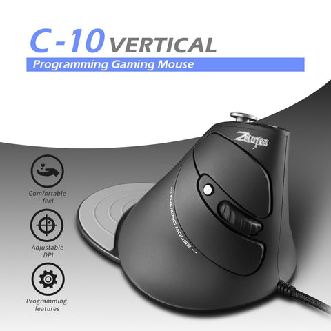 ZELOTES C-10 Wired Optical Vertical Mouse Programmable Gaming Mouse RGB Ergonomic Mouse 5-gear Adjustable DPI for PC Laptop