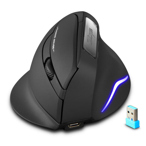 ZELOTES F-26 2.4G Wireless Optical Vertical Mouse 6 Keys Ergonomic Mouse 3-gear Adjustable DPI Built-in 600mAh Lithium Battery Black