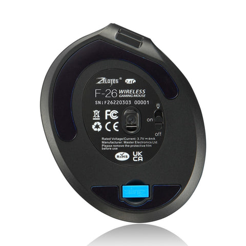 ZELOTES F-26 2.4G Wireless Optical Vertical Mouse 6 Keys Ergonomic Mouse 3-gear Adjustable DPI Built-in 600mAh Lithium Battery Black