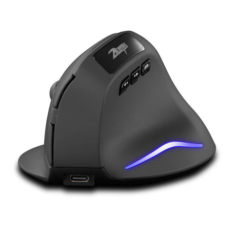 ZELOTES F-26 2.4G Wireless Optical Vertical Mouse 6 Keys Ergonomic Mouse 3-gear Adjustable DPI Built-in 600mAh Lithium Battery Black
