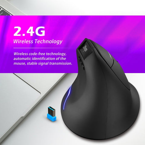 ZELOTES F-26 2.4G Wireless Optical Vertical Mouse 6 Keys Ergonomic Mouse 3-gear Adjustable DPI Built-in 600mAh Lithium Battery Black