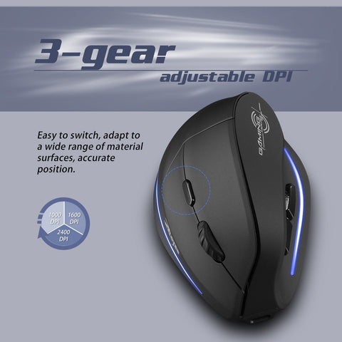 ZELOTES F-35B Wireless Gaming Mouse 2.4G+BT3.0+BT5.0 Three-mode Ergonomic Vertical Mouse 3-gear Adjustable DPI for PC Laptop