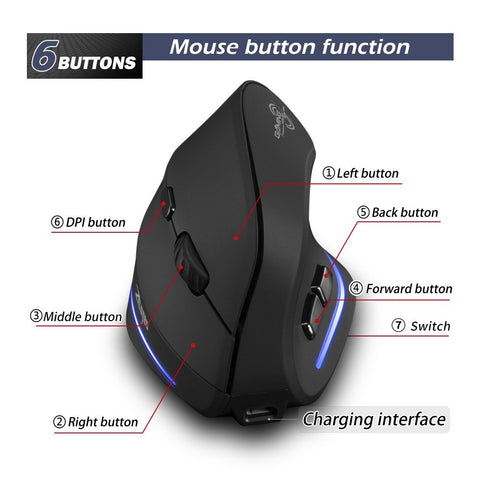 ZELOTES F-35B Wireless Gaming Mouse 2.4G+BT3.0+BT5.0 Three-mode Ergonomic Vertical Mouse 3-gear Adjustable DPI for PC Laptop