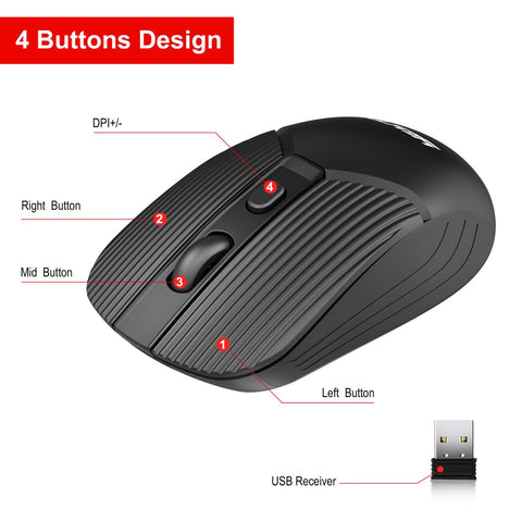 YWYT G862 2.4G Wireless Mouse 3-gear Adjustable DPI Ergonomic Design Plug and Play for Desktop Computer Laptop Black