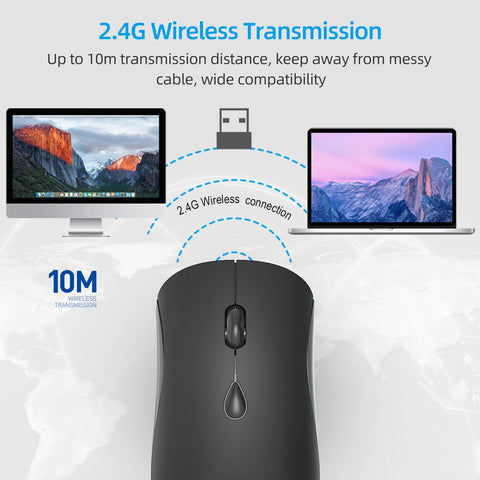 YWYT G864 2.4G Wireless Mouse Ergonomic Design 3-gear Adjustable DPI Built-in 500mAh Rechargeable Lithium Battery Black