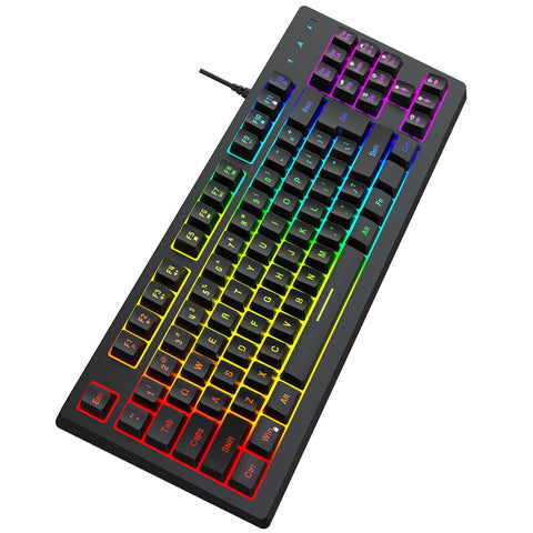 YWYT Y200 USB Wired Gaming Keyboard Membrane Keyboard 87 Keys Layout RGB Light Effect ABS Two-color Injection Molding Keycap