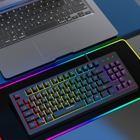 YWYT Y200 USB Wired Gaming Keyboard Membrane Keyboard 87 Keys Layout RGB Light Effect ABS Two-color Injection Molding Keycap