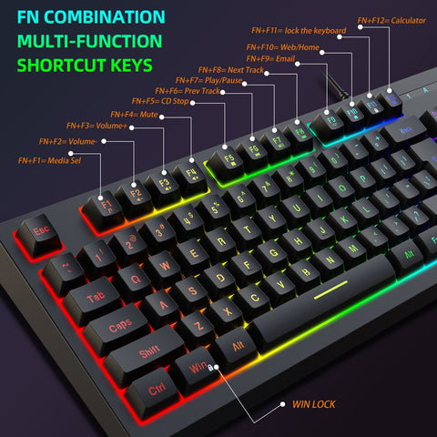 YWYT Y200 USB Wired Gaming Keyboard Membrane Keyboard 87 Keys Layout RGB Light Effect ABS Two-color Injection Molding Keycap